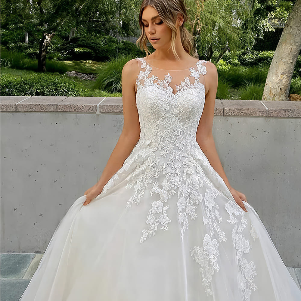 Robe De Mariée Princesse Dentelle Manches Longues – Ligne A Col V Tulle, Robe Mariage Civile Blanche Élégante